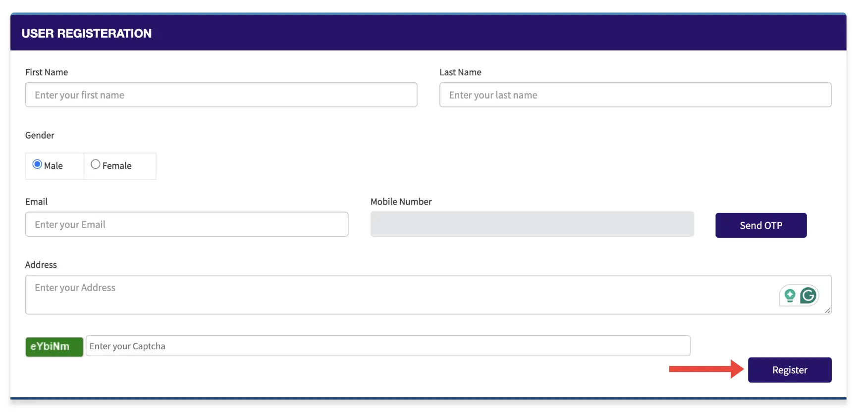 User Registration पेज